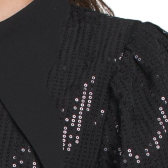 GRACIA Shiny Mesh Small Dot Wing Collar Puff Sleeve Top - Picture 3 of 3